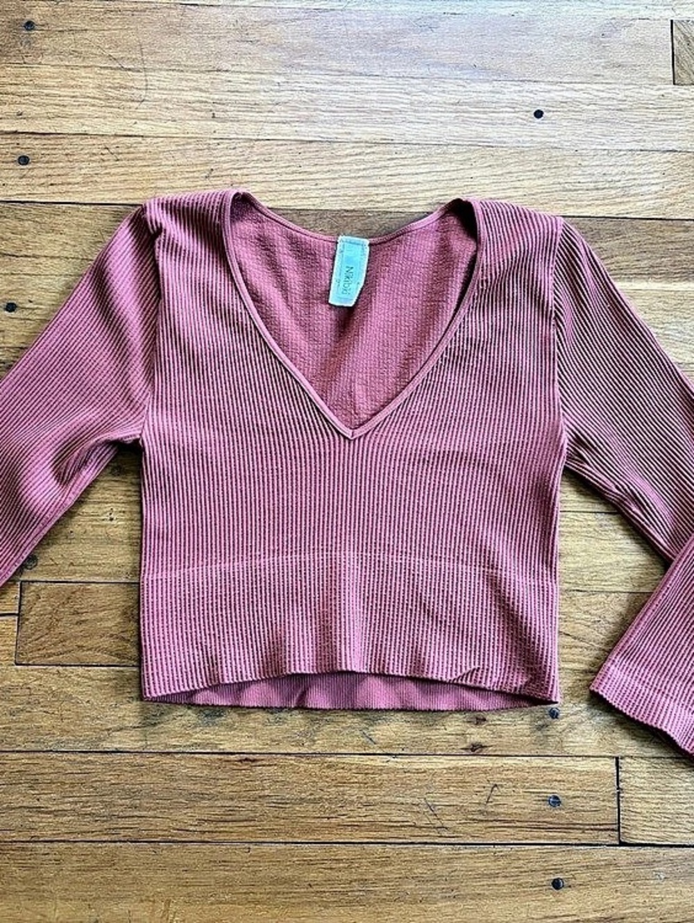 Nikibiki Ribbed V-Neck Crop Top in terra-cotta